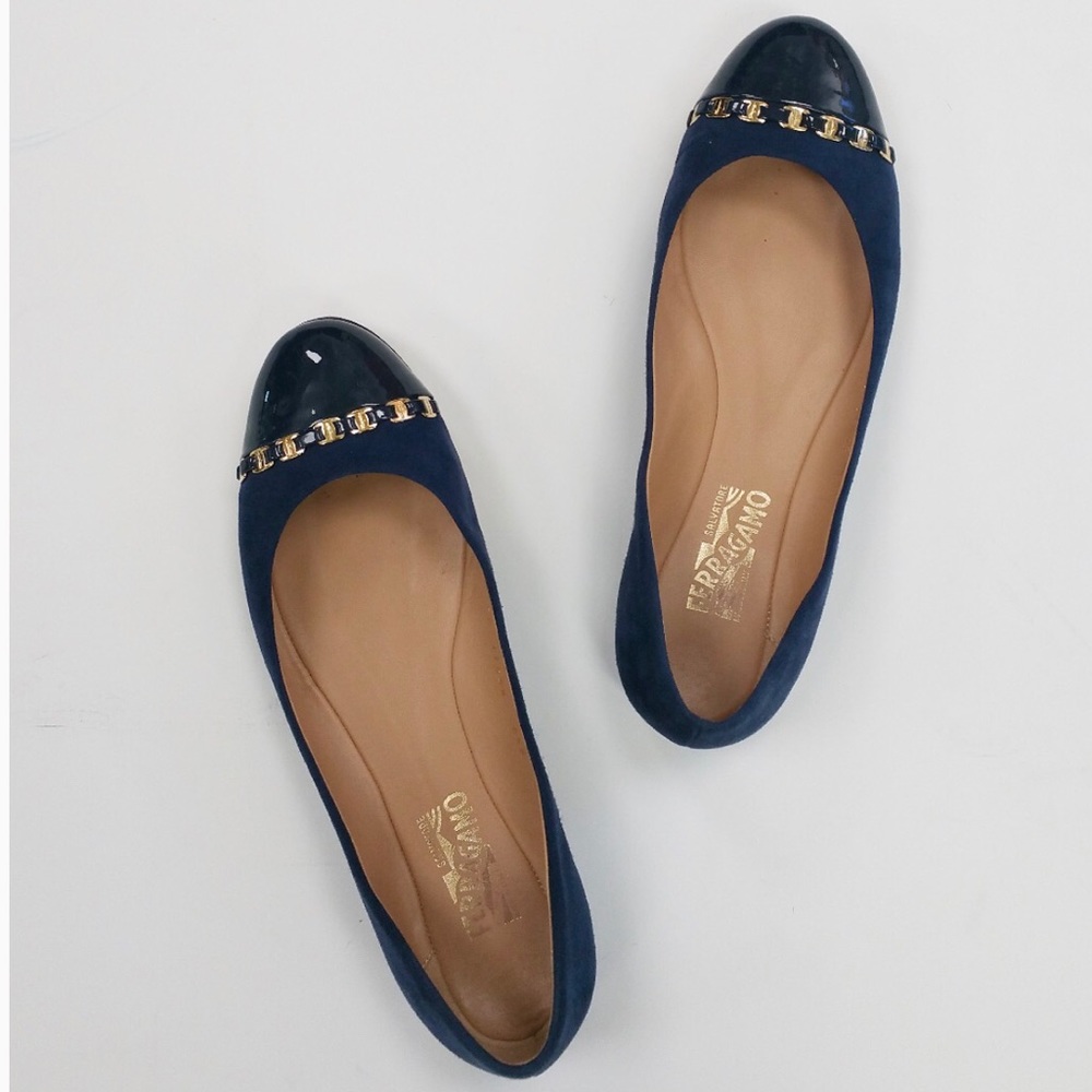 Navy Ferragamo Ballet Flats